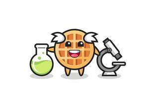 personagem mascote do círculo waffle como um cientista vetor