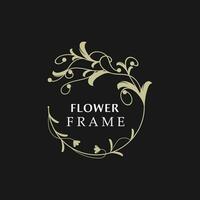 floral quadro, Armação flor volta forma emblema logótipo isolado em branco fundo, folhas luxo linear logotipo círculo estilo boutique vetor