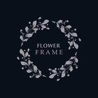 floral quadro, Armação flor volta forma emblema logótipo isolado em branco fundo, folhas luxo linear logotipo círculo estilo boutique vetor