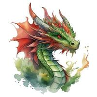 cabeça do a antigo verde-vermelho Dragão. mitológico criatura. chinês étnico fera, zodíaco símbolo do 2024 Novo ano. Dragão para sazonal feriado decoração isolado ilustração.ai gerado vetor