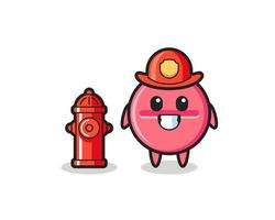personagem mascote do comprimido de remédio como bombeiro vetor