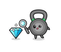 mascote do kettleball está verificando a autenticidade de um diamante vetor