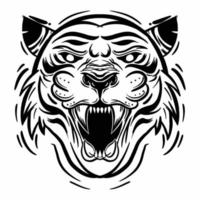 ilustração em vetor doodle cabeça de tigre em preto e branco