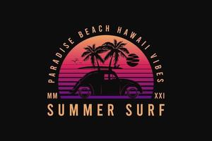 surf de verão, silhueta retro dos anos 80 vetor