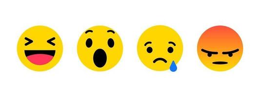conjunto isolado de emoticons. rir, triste e zangado conjunto de emojis