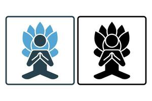 meditação ícone. humano com lótus flor. ícone relacionado para meditação, bem-estar, spa. sólido ícone estilo. simples vetor Projeto editável