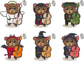 música do urso conjunto de halloween para violoncelo vetor