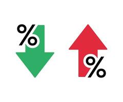 percentagem com seta acima e baixa ícone vetor ilustração. percentagem seta com por cento placa. crescimento lucro ícone dentro plano estilo