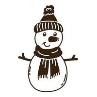 isolado mão desenhado rabisco fofa sorridente boneco de neve com chapéu e lenço. plano vetor ilustração em branco fundo. Novo ano, alegre Natal. para cartão, convite, poster, bandeira.