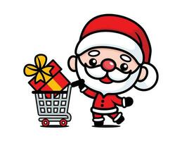 fofa e kawaii Natal santa claus com compras carrinho vetor