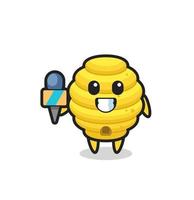 personagem mascote da colmeia de abelhas como repórter de notícias vetor