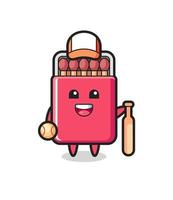personagem de desenho animado da caixa de fósforos como um jogador de beisebol vetor