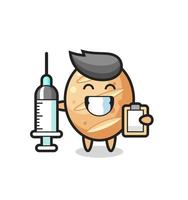 ilustração mascote do pão francês como médico vetor