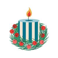 Natal vela com uma guirlanda do abeto galhos e visco bagas. inverno feriado elementos. vetor