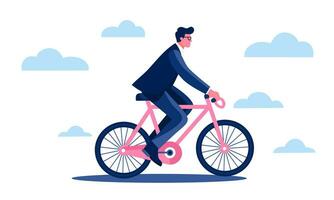 plano vetor ilustração. homem de negocios equitação uma bicicleta. conceito do Cuidado atitude para natureza, comovente frente