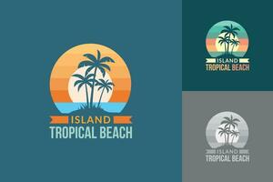 tropical ilha logotipo com três Palma árvores em a litoral vetor ilustração