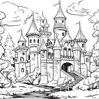 fada contos castelo coloração página vetor
