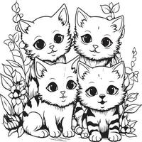 grupo do fofa gatos coloração página vetor