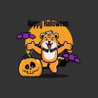 fundo de tigre de halloween em design plano vetor