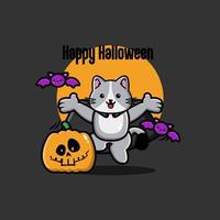 fundo de gato de halloween em design plano vetor