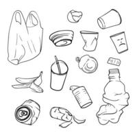 desperdício, lixo, e Lixo modelo dentro mão desenhado Projeto para de Meio Ambiente campanha vetor
