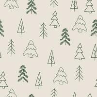 desatado padronizar em uma bege fundo com mão desenhado Natal árvores dentro uma escandinavo simples estilo. ilustração com rabisco ícones vetor