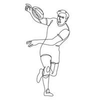 jogador do rugby union correndo desenho de linha contínua vista frontal da bola vetor