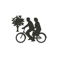 idosos casal equitação bicicleta ícone em branco fundo - simples vetor ilustração