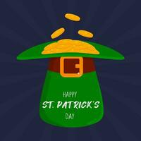 vetor cumprimento cartão com verde duende chapéu e ouro. imprimível cumprimento cartão ilustração. Projeto para st. patrick's dia.