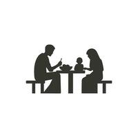 uma família sentado por aí uma mesa comendo eid Comida ícone - simples vetor ilustração