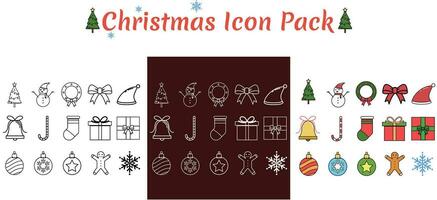 especial Natal tema ícone pacote com plano e minimalista estilo vetor