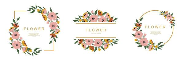 floral modelo conjunto para poster, cartão, cobrir, rótulo, bandeira, convite dentro lindo luxo botânico estilo e elegante jardim vetor Projeto quadro, Armação com flores e plantas.