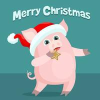 alegre Natal fofa porco personagem vetor