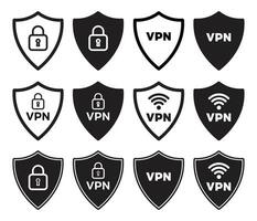 seguro vpn ícone definir. virtual privado servidor vetor símbolo. seguro sem fio Wi-fi sinal escudo com trancar.