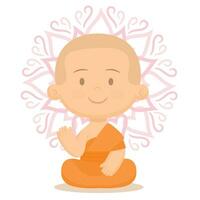 pequeno Buda desenho animado personagem meditação em lótus flor vetor