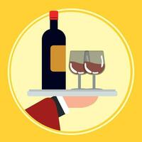 garçom mão segurando vinho óculos e garrafa vetor ilustração