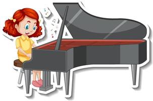 Adesivo de personagem de desenho animado com uma garota tocando piano vetor