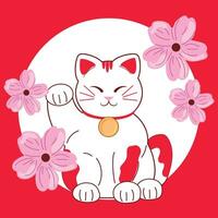isolado tradicional japonês gato com flores Japão vetor ilustração