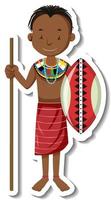 Adesivo de personagem de desenho animado de homem tribal africano vetor