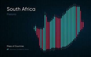 sul África mapa é mostrando dentro uma gráfico com bares e linhas. japonês castiçal gráfico Series vetor