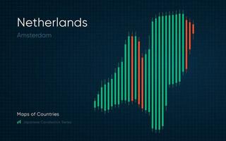 Países Baixos mapa é mostrando dentro uma gráfico com bares e linhas. japonês castiçal gráfico Series vetor