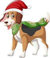 cachorro beagle com boné de natal personagem de desenho animado vetor