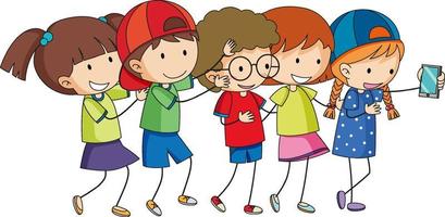 grupo de personagens de desenhos animados de crianças doodle vetor