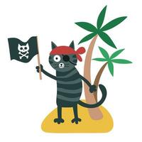 gato pirata em a ilha. crianças ilustração. mão desenhado vetor ilustração.