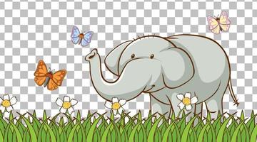 elefante no campo de grama vetor