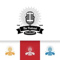 design de logotipo de podcast ou cantor karaokê com microfone retrô. vetor