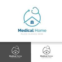 design de logotipo em casa médico com o ícone do estetoscópio. vetor