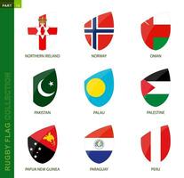 rúgbi bandeira coleção. rúgbi ícone com bandeira do 9 países. vetor