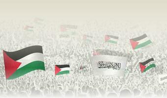Palestina e Afeganistão bandeiras dentro uma multidão do torcendo pessoas. vetor