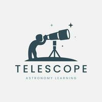 telescópio logotipo vetor vintage com aluna ilustração modelo projeto, astronomia Aprendendo ícone